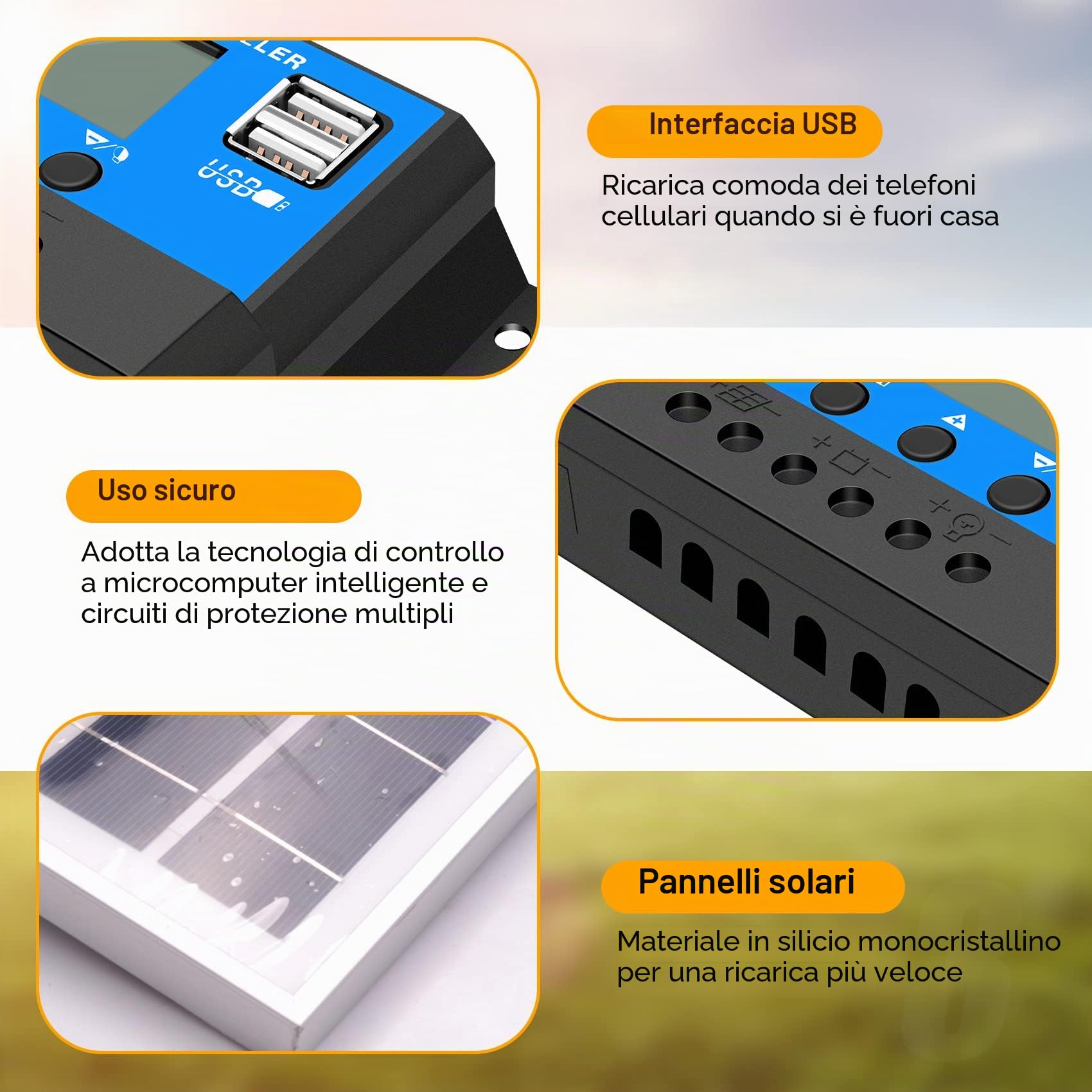 Caricabatterie da 30 W 12 V pannello solare + controller da 40 A per auto, barca, casa,