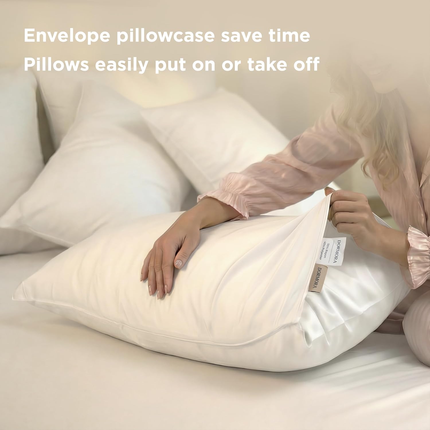 Duvet Cover Set Queen Size Silky Soft Cooling, Rayon Blend from Bamboo, Breathable Durable Bedding for All Seasons, Include 1 Duvet Cover 90"x90" with Zipper & 2 Pillowcases, Bright White