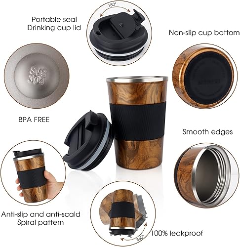 Miniatura 3 de KETIEE Taza de viaje, taza de café aislada de 12 onzas con tapa a prueba de fugas, taza de café de viaje de doble pared de acero inoxidable al vacío