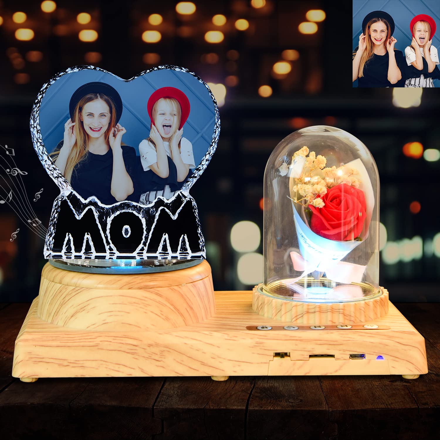 Angry Egg Boy to My Beautiful Mom Gifts MOM Heart-Shaped with Bluetooth Rotating Music Box, Present for Mom from Daughter Christmas Mothers Day Birthday