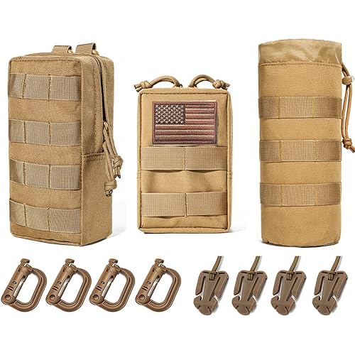 Upgraded Sports Water Bottles Pouch Bag, Tactical Drawstring Molle Water Bottle Holder Tactical Pouches, Travel Mesh Water Bottle Bag Tactical Hydration Carrier