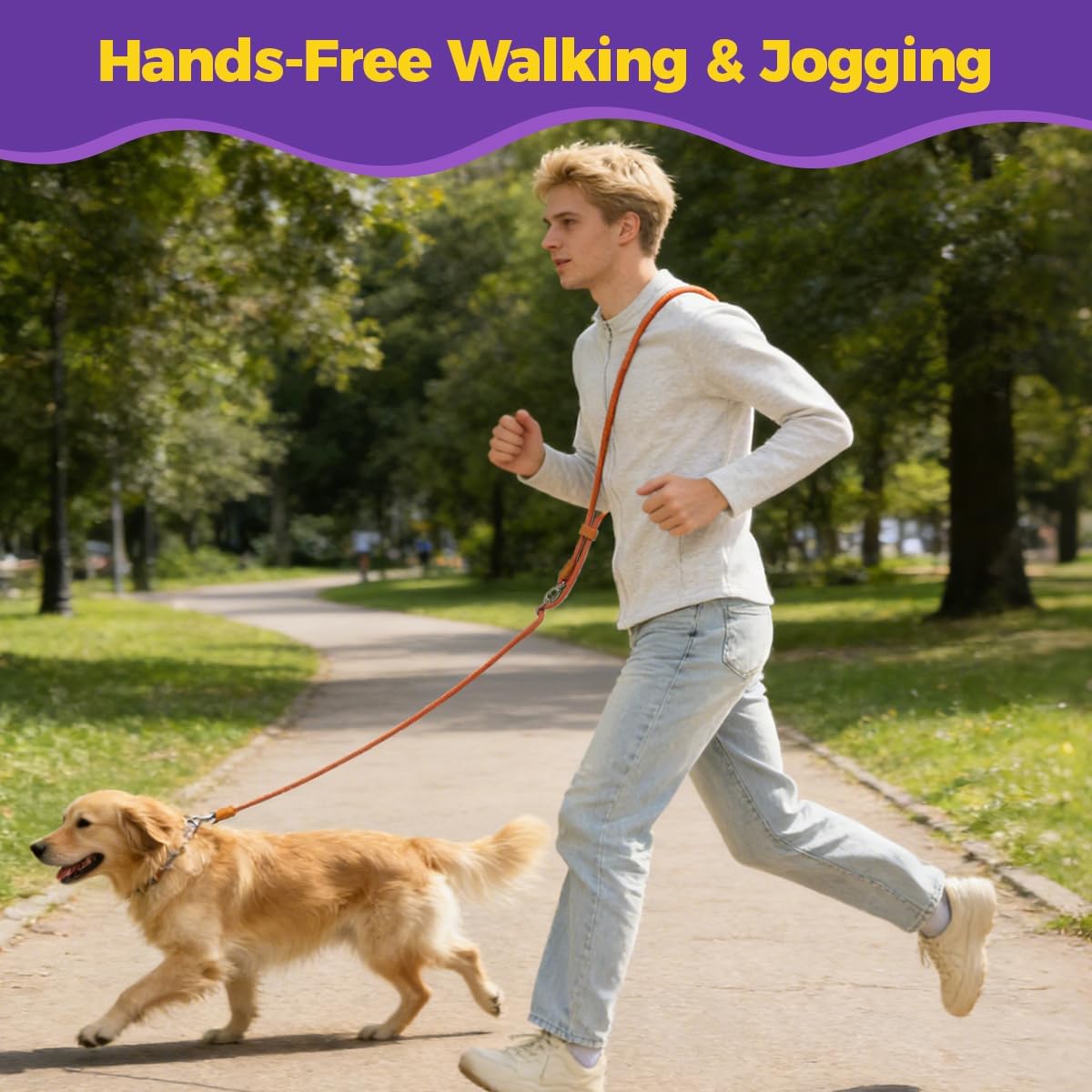 Hands Free Dog Leash, Double Dog Leash 2-in-1 Convertible Heavy Duty Nylon Waist & Shoulder Strap with 360° Swivel Hook for Medium Large Dogs, Walking Jogging Training (Orange/Purple, 7.2FT)（Orange）