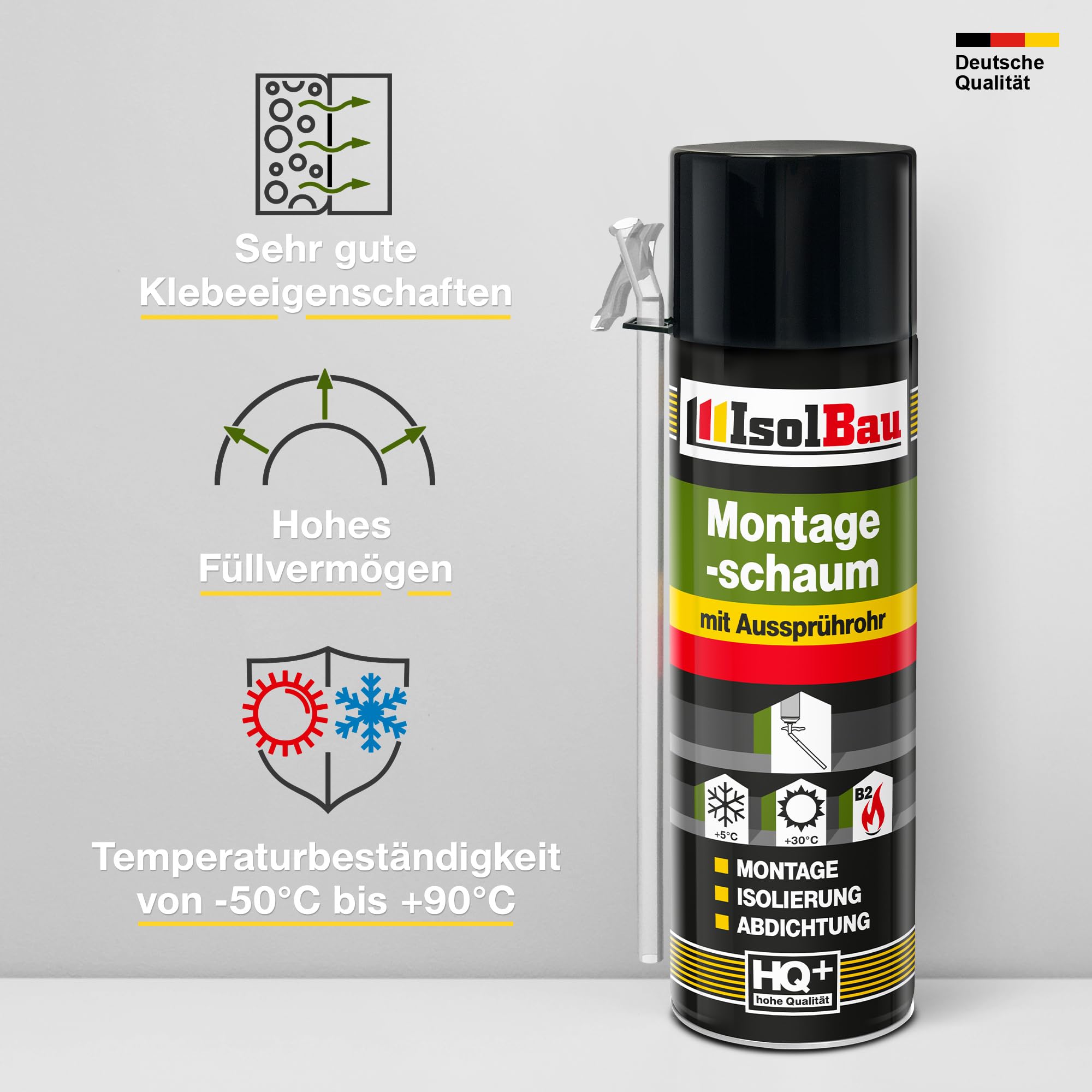 Isolbau B2 Montageschaum mit Aussprührohr - 30 x 500 ml PU-Bauschaum für Montage, Isolierung, Abdichtung, Innen & außen