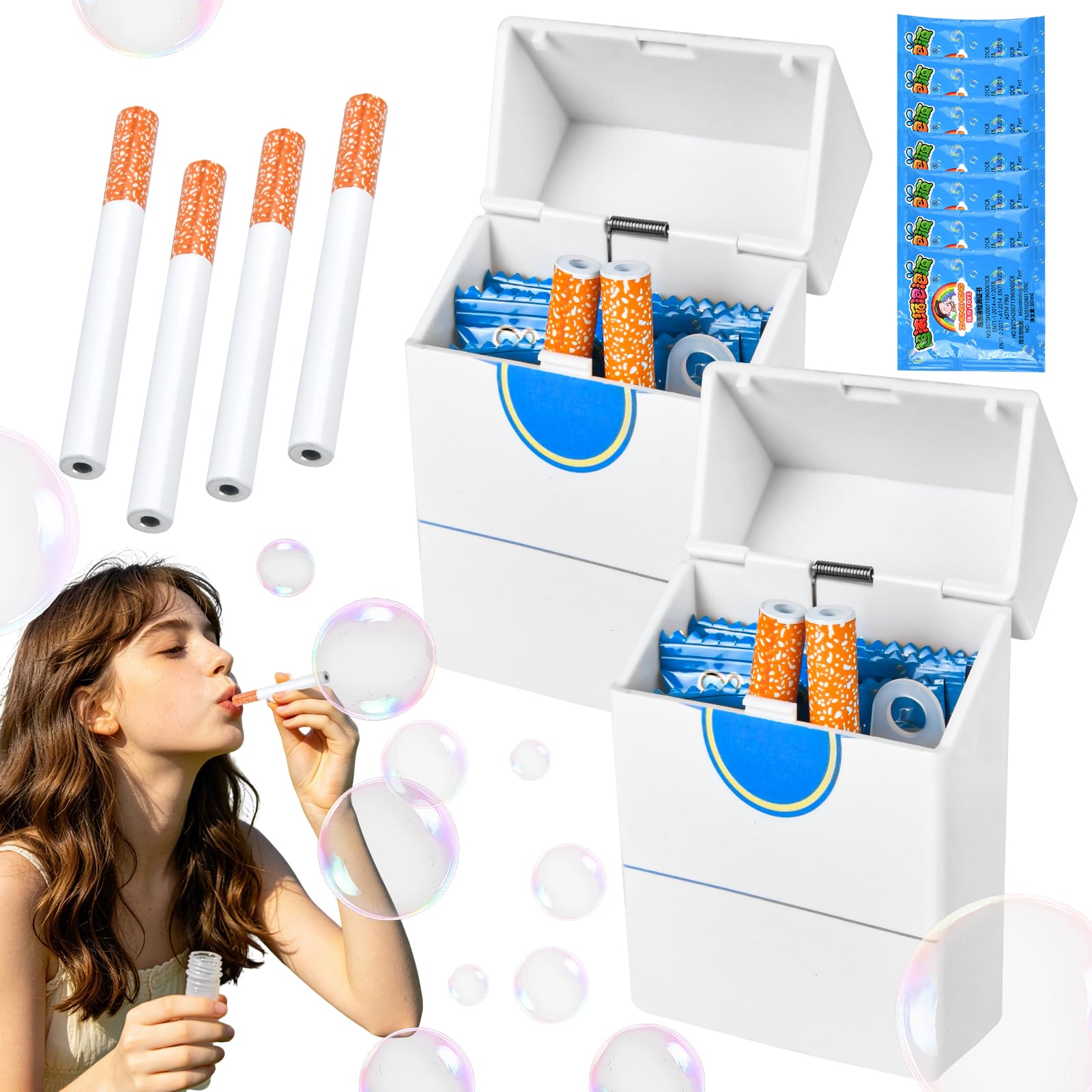 2PCS Bubble Cigarettes-Blowing Stress Relief Toys, Fake-Cigarettes for Men Women, Fake Realistic Mini Bubbles Wand Toys Bubble Machine Liquid, Funny Gifts for Men Women Birthday Party
