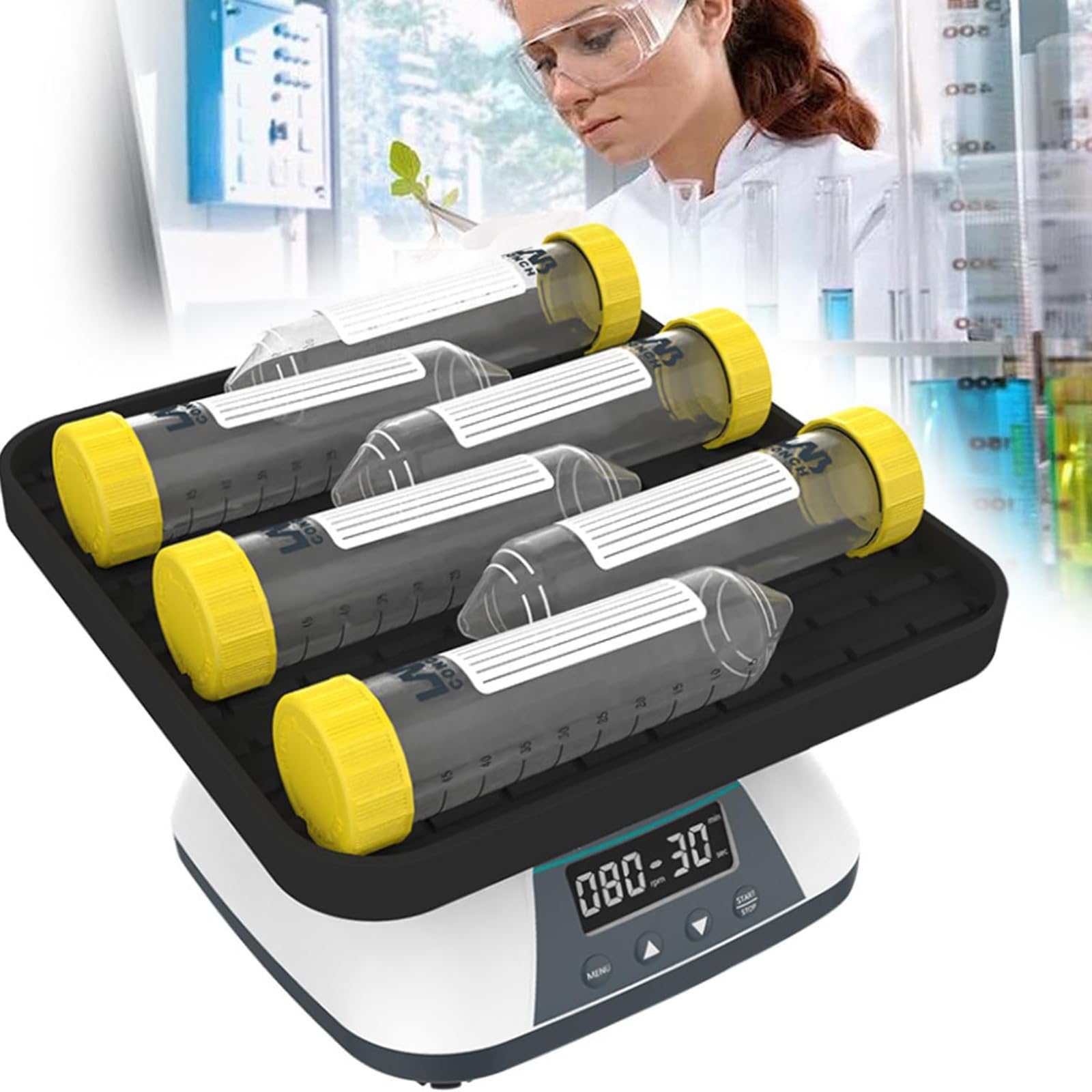 Mezclador agitador orbital de laboratorio compacto digital, agitador rotador orbital con pantalla digital LED, velocidad de rotación ajustable de 10 a 80 rpm y rango de tiempo de 1 min a 8 h
