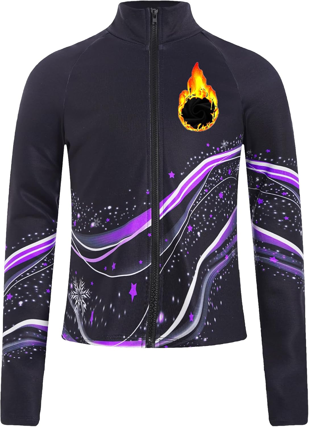 Kaerm Kids Girls Long Sleeve Stylish Printed Figure Skating Jacket Gymnastics Yoga Workout Outerwear Tops