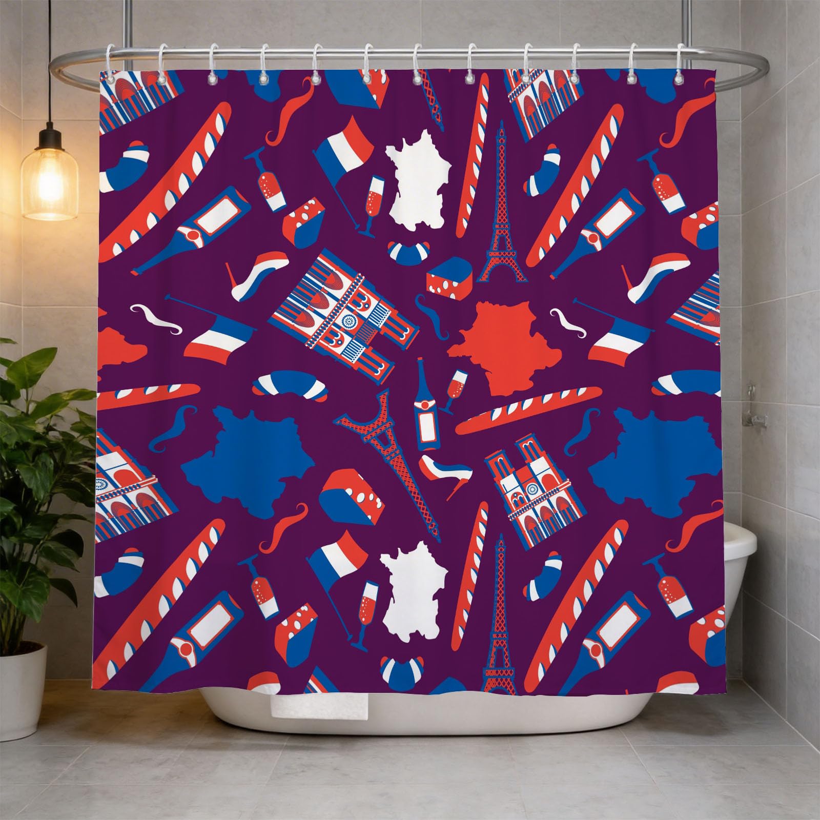 Hongduo 3D Paris Theme Shower Curtain for Stalls Bathtubs Cartoon Bathroom Decor Shower Curtain Set Polyester Fabric Waterproof 200x200cm/79X79 Inch with Hooks