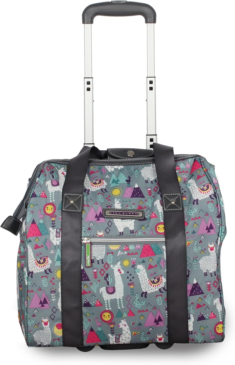 Lily Bloom Designer Under the Seat Tote Cabin Luggage Collection - 15 Inch Patterned Carry on Bag For Women - Lightweight Suitcase with 2 Rolling Wheels (Llama Mama)
