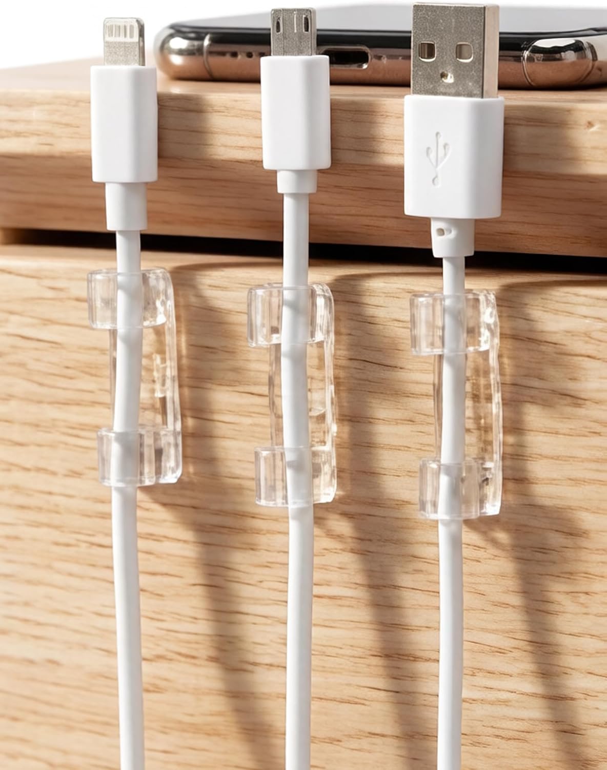 40 Pcs Self Adhesive Cable Management Clips, Transparent Cord Organizers for TV PC Laptop Desktop Home Office