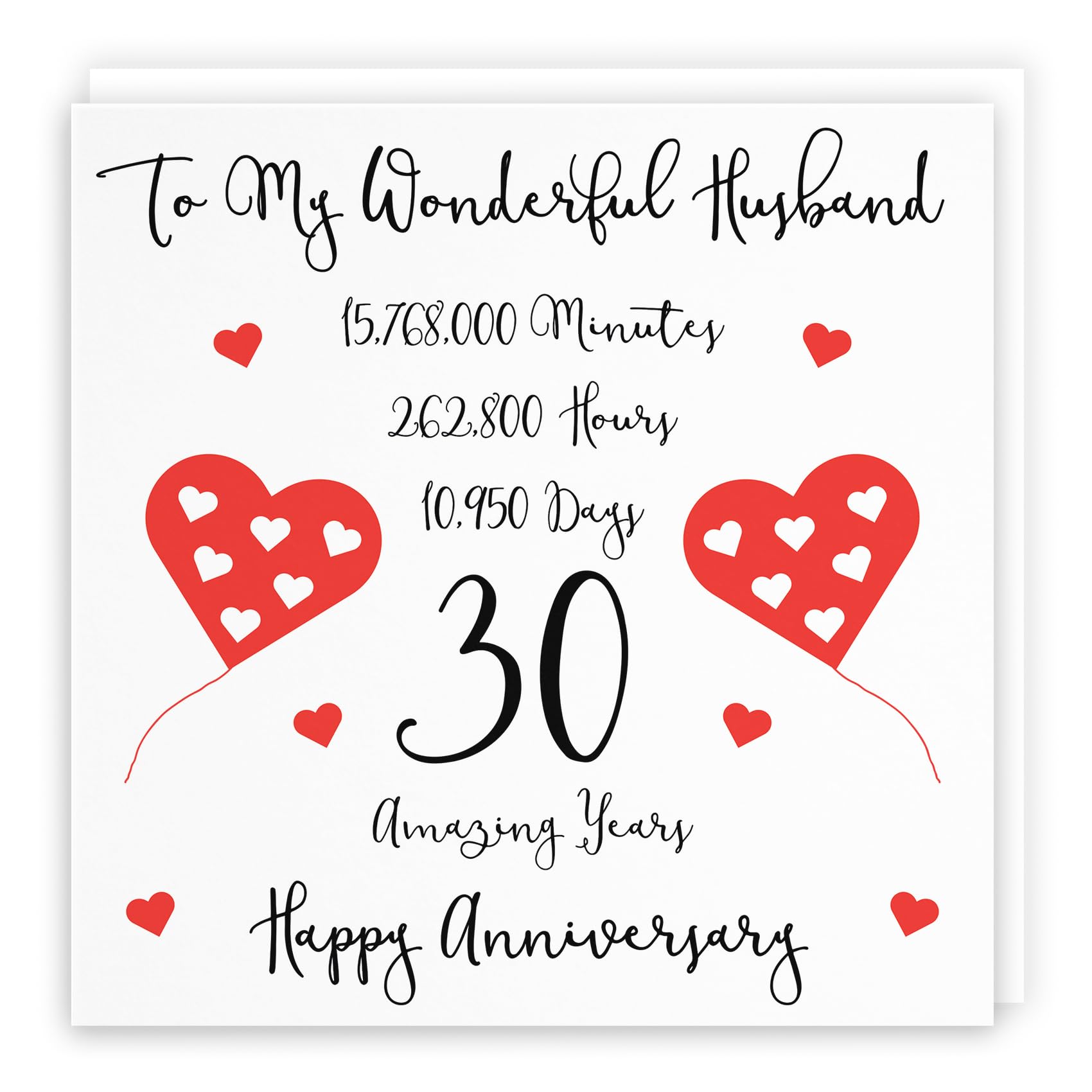 Hunts England - Romantic Husband 30th Wedding Anniversary Card - To My Wonderful Husband - 30 Amazing Years - Timeless Collection