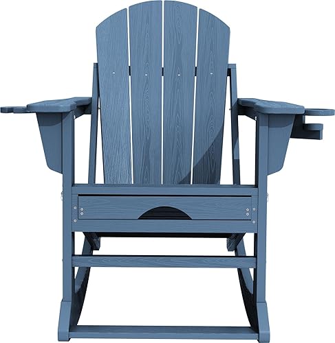 Vista 8 de KINGYES Adirondack Rocking Chair with Retractable Ottoman and Cup Holders, HDPE Adirondack Rocker Patio Rocking Chair for Porch, Patio, Balcony