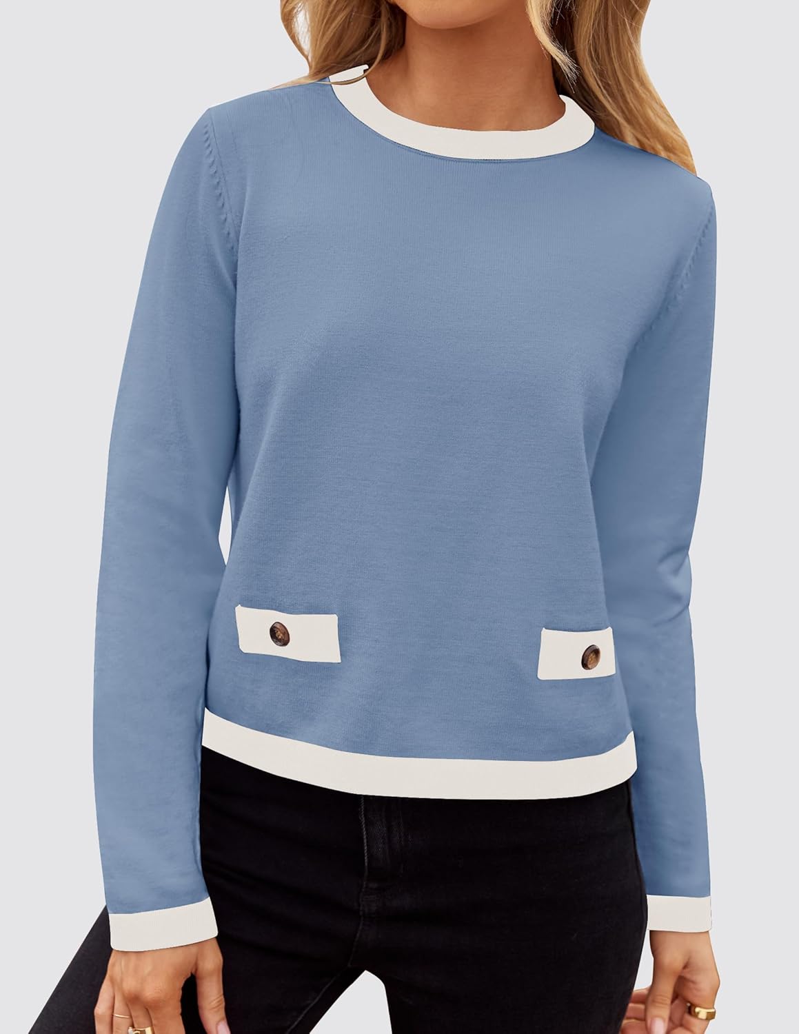 ZESICA Women's Fall Sweaters 2026 Long Sleeve Crewneck Knit Color Block Lightweight Pullover Tops Clothes - Image 4