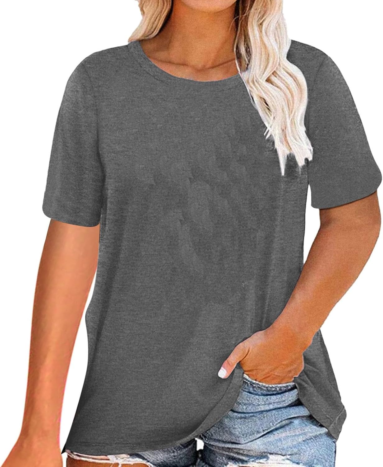 Plus Size Summer T Shirts Women Tops Short Sleeve Round Neck Casual Loose Fit Tee Tshirts Tunics