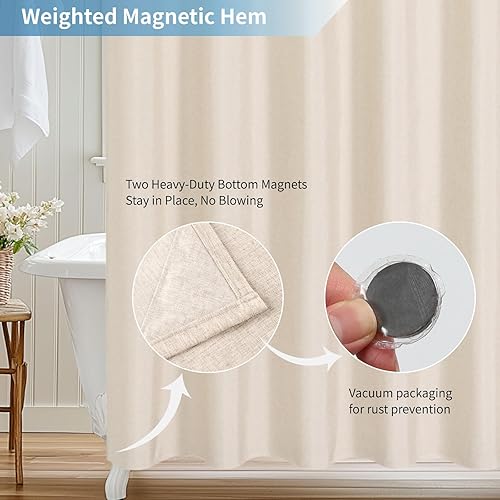 Miniatura 7 de Cortina de ducha o forro de tela impermeable 2 en 1, textura de lino, TPU transpirable y lavable, juego de cortina de ducha de baño con 12 ganchos