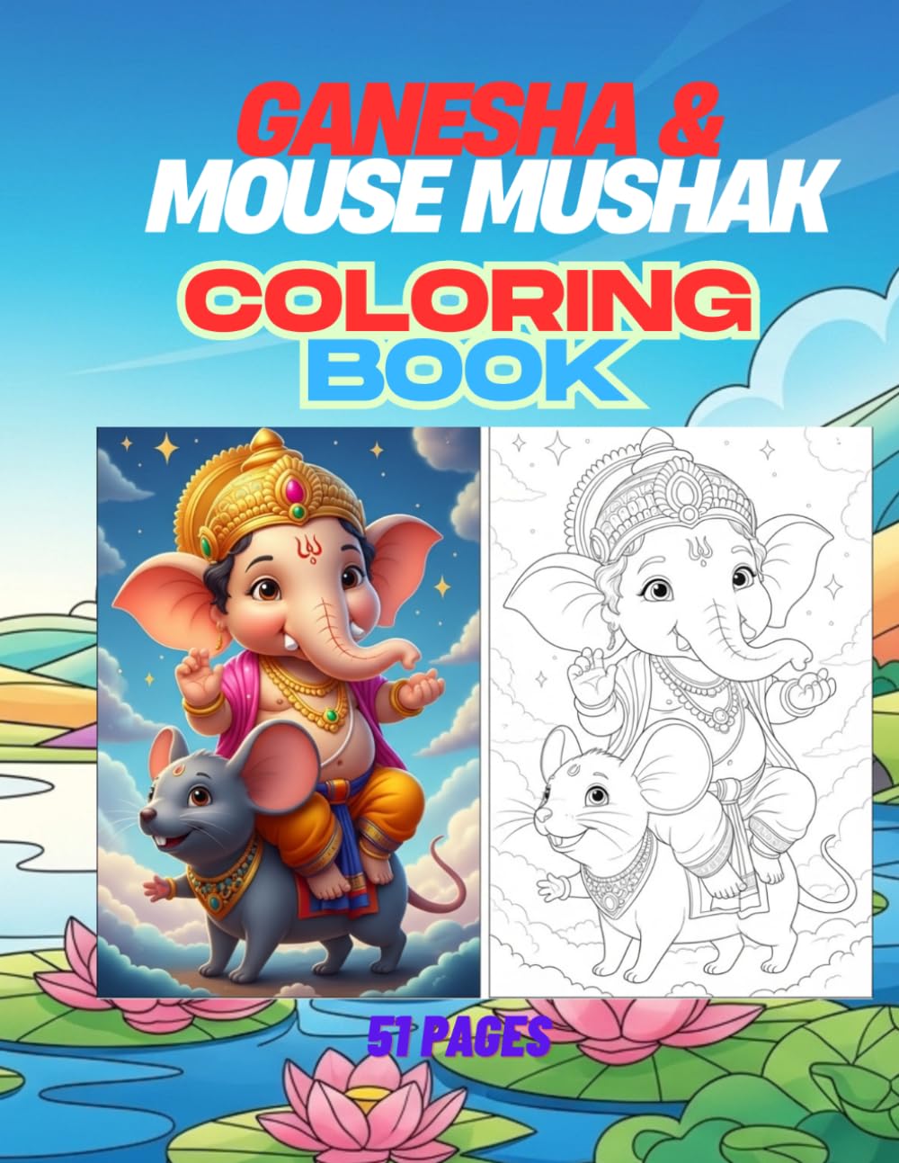 Ganesha & His Mighty Mouse Mushak: A Spiritual and Creative Coloring Book for Kids with 51 Joyful Scenes of Bappa and His Best Friend Mushak All Ganesha Coloring Book Series