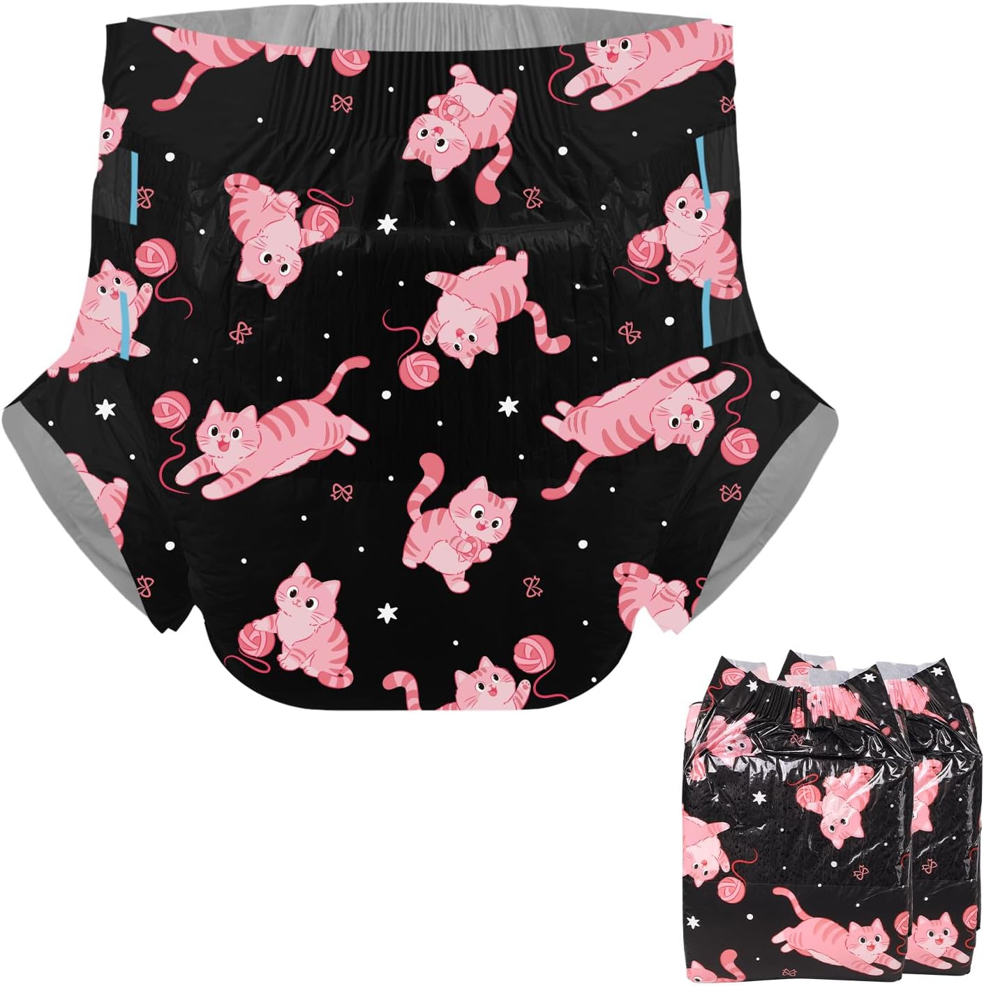 CutiePlusU Adult Diaper Sample 2 Pieces Printed Disposable Brief High Absorption Capacity Black(Large 36"-46")