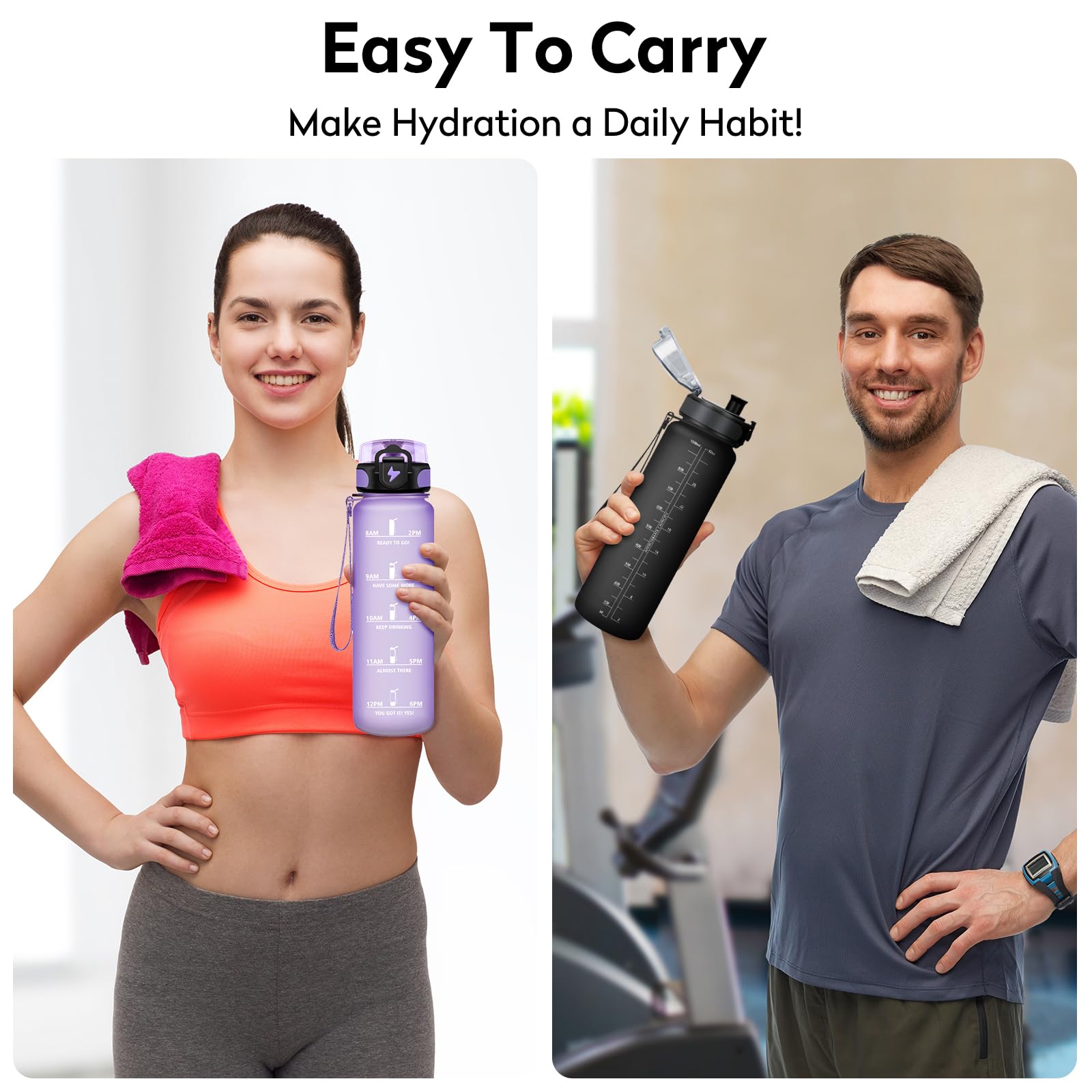 KollyKolla Borraccia 500ml/1L/1.5L,Palestra a Prova di Perdite,Motivazionale con Filtro, Bottiglia d'acqua Sportiva con Indicatore del Tempo, Borraccia per Bambino, Bambina, Sport, Scuola