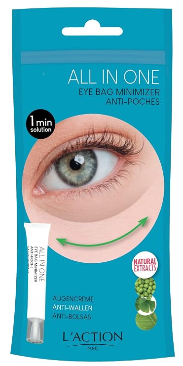 L'Action Paris All In One Eye Bag Minimiser, Natural Plant Based Cream Minimises Tired Skin and Eye Bags, Vitamin E Softens and Hydrates, Youthful Complexion, 20ml
