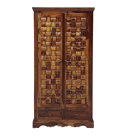 SS WOOD FURNITURE Sheesham Solid Wood Wardrobe in Provincial Teak Finish (Brown)
