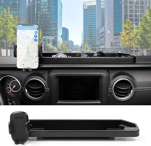 CheroCar JL Soporte para teléfono con bandeja de taburete, accesorios interiores para Jeep Wrangler JL 2018-2022, se adapta a Jeep Gladiator JT