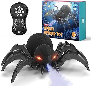 DEERC Remote Control Spider, Robot Spide with Spray and Lights, Black Widow Toy for Kids, for Halloween Xmas Birthday Party Joke Prank, Wireless RC Realistic Bot Moving Real Music Effect Tarantula