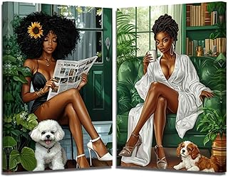 XLMDYYSW African American Wall Art Bathroom Decor 2 Piece Green Botanica...