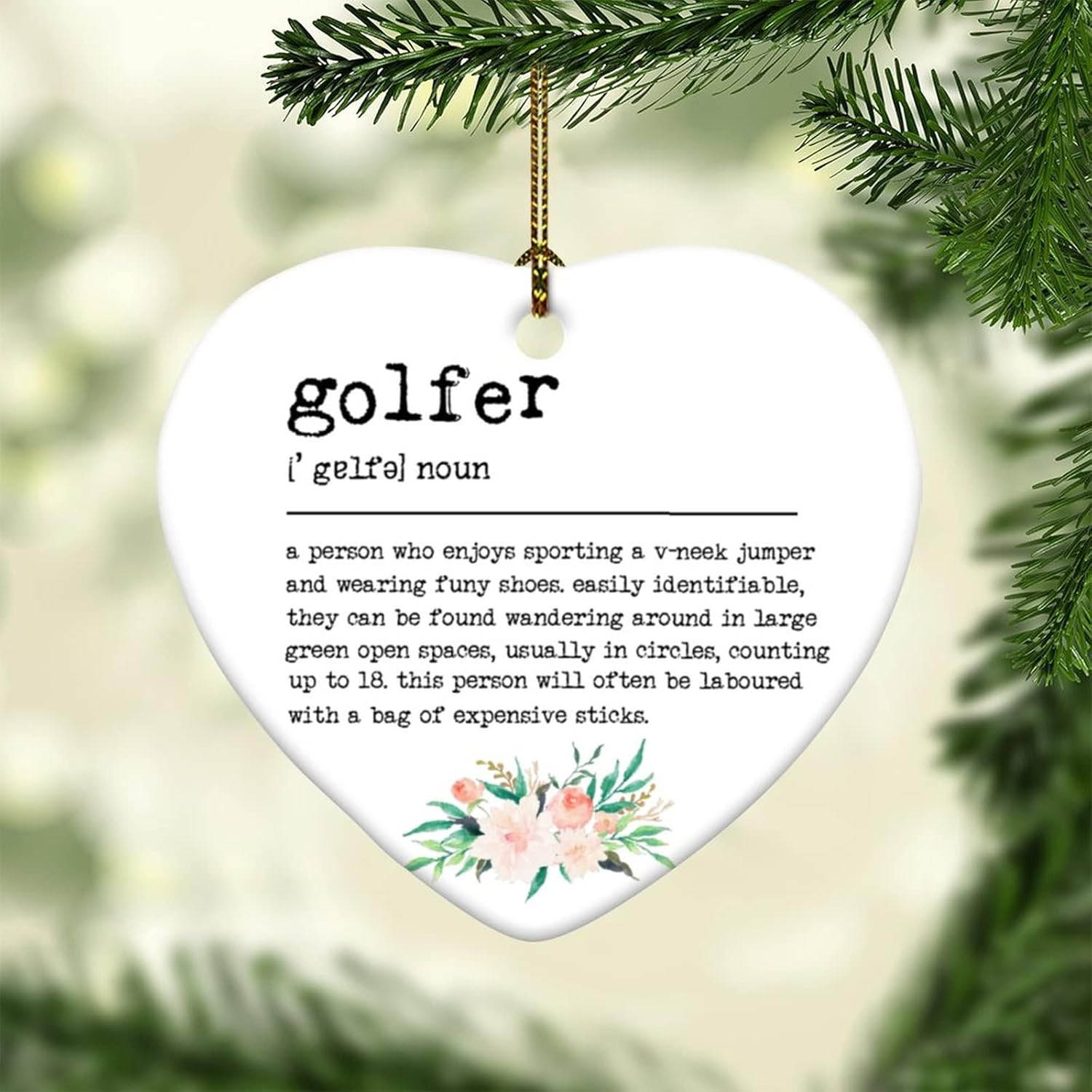 Heart Ceramic Xmas Ornament Keepsake Golfer Definition