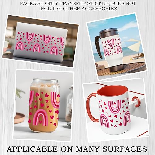 Miniatura 2 de Transferencia de vidrio UV DTF - Transferencia de papel de corazón arco iris para manualidades, calcomanía de San Valentín, calcomanía impermeable