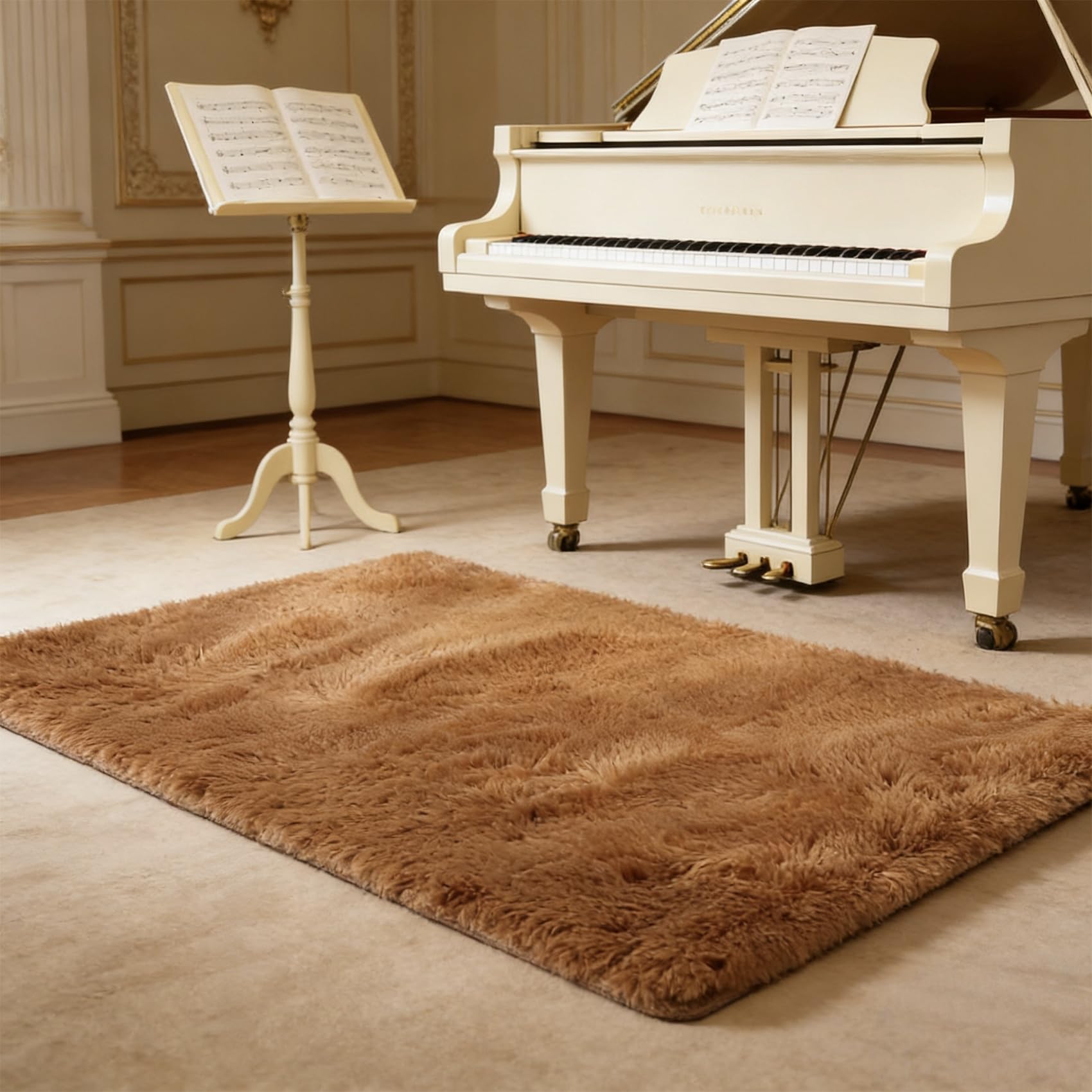 Tapis de salon marron 200x185 cm doux à poils longs pour chambre