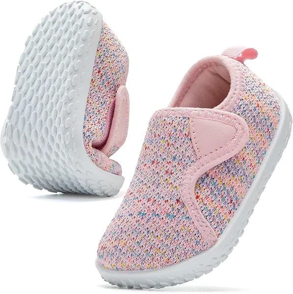 nerteo Toddler Boy Girl Sneakers Wide Toe Box Adjustable Barefoot Slip on Shoes Lightweight Walking Running Non-Slip Breathable Tennis Athletic School Gym Shoes