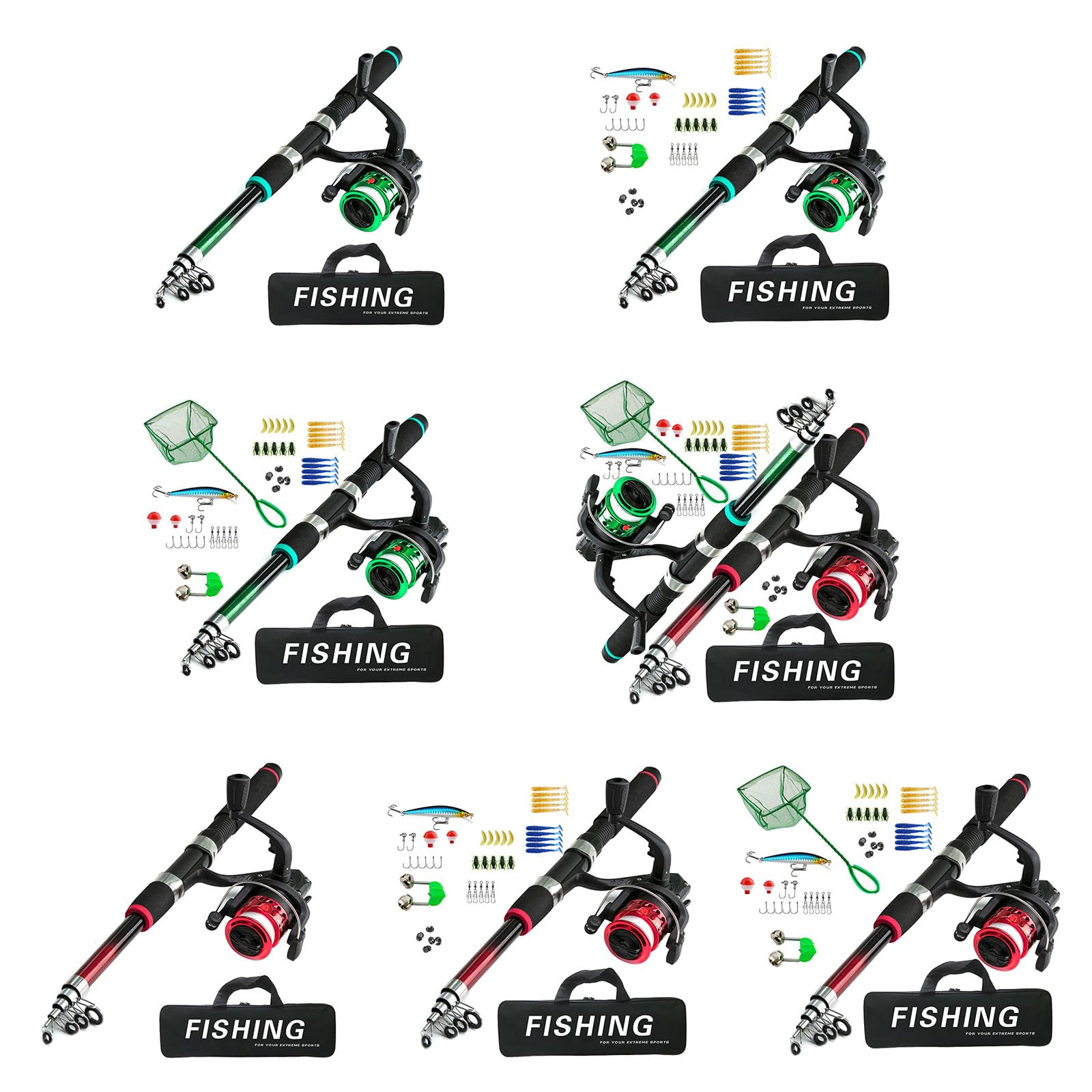 Set da pesca per principianti per bambini, adolescenti, Gear Tackles, mulinello telescopico con esche, ganci, retino, set per principianti per bambini