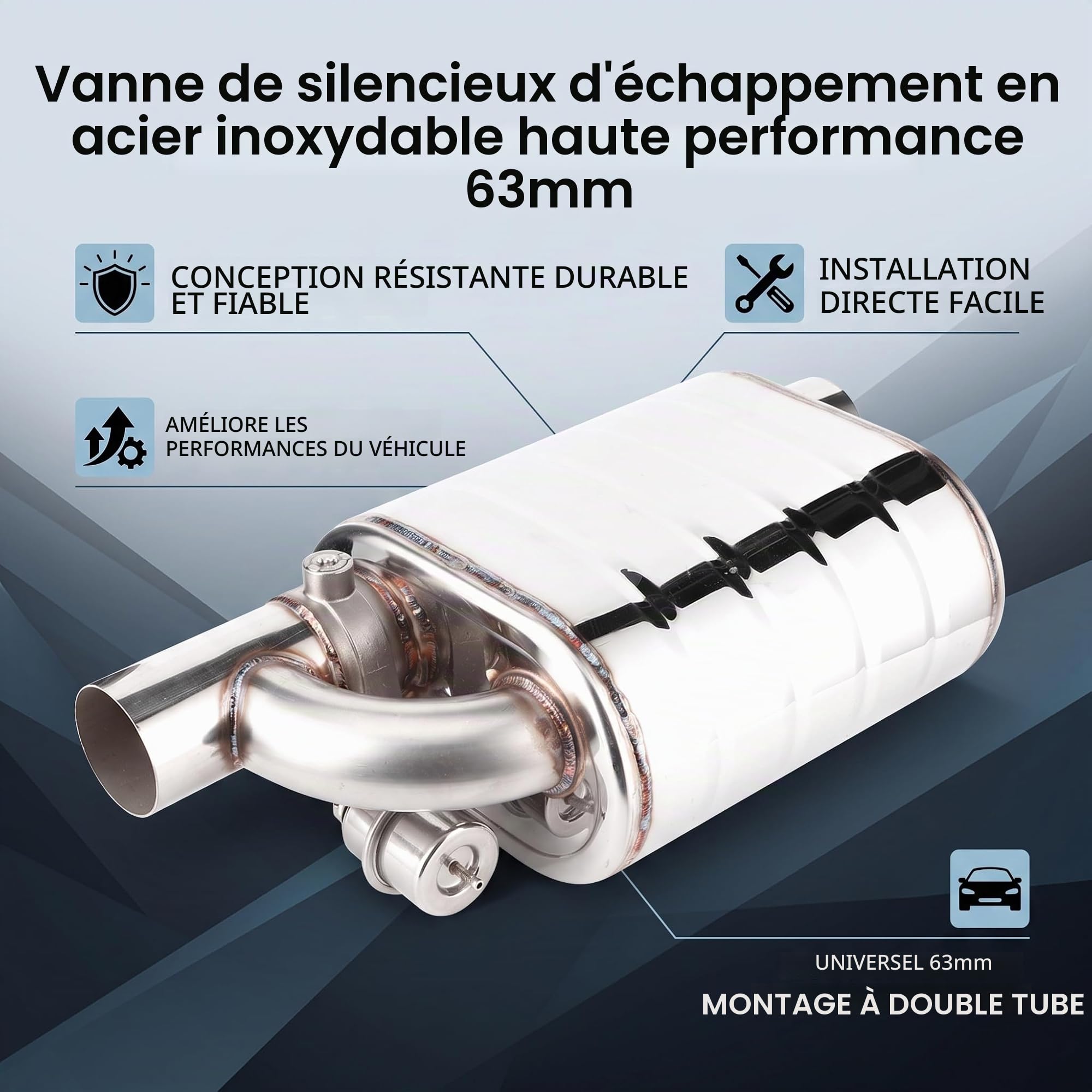 Valve d'échappement de voiture, valve d'échappement électrique universelle de voiture de 63mm Valve de tuyau de pompe à vide de dispositif de port distant d'acier inoxydable.