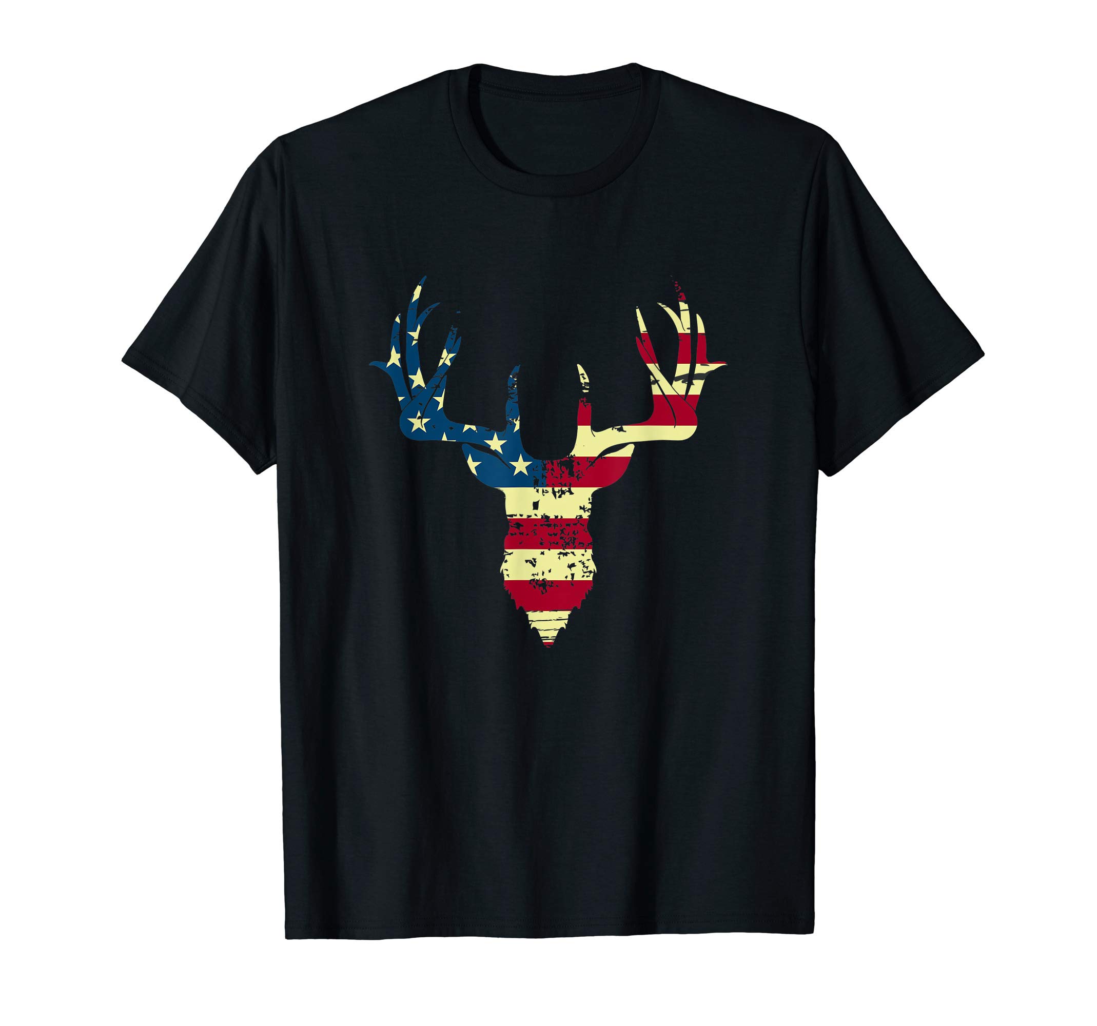 USA American Flag Whitetail Deer Buck Antler Silhouette T-Shirt