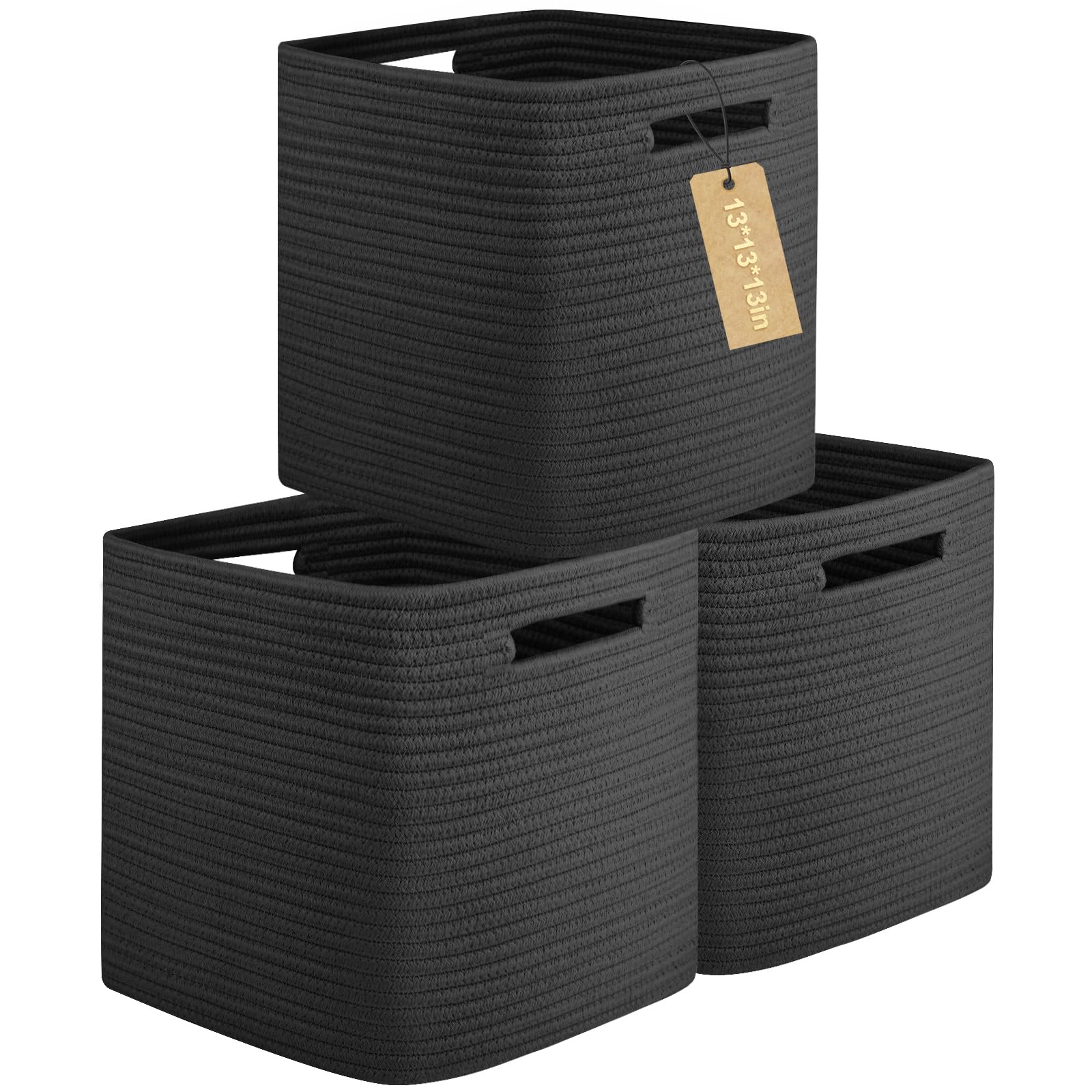 OIAHOMY Storage Cubes, 13 Inch Cube Storage Organizer, Collapsible Storage Bins, Baskets for Organizing, Storage Bins for Shelves-Black, 3-PACK