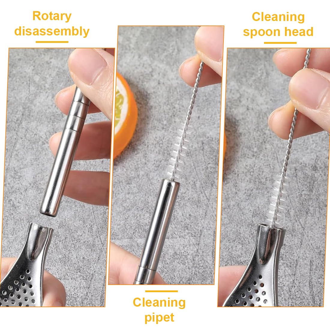 WUSJCOF 2 pajitas con filtro de té,con forma de cuchara,de acero inoxidable,aptas para lavavajillas,con cepillo
