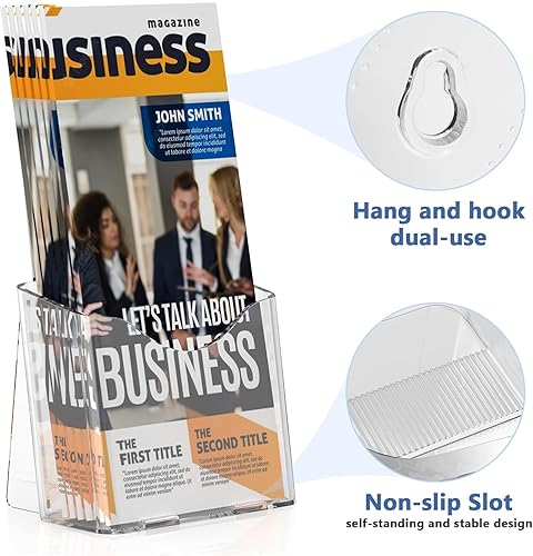 Miniatura 6 de Paquete de 4 soportes acrílicos para folletos, soporte de plástico de 4 pulgadas de ancho, diseño inclinado hacia atrás, soporte para folletos de