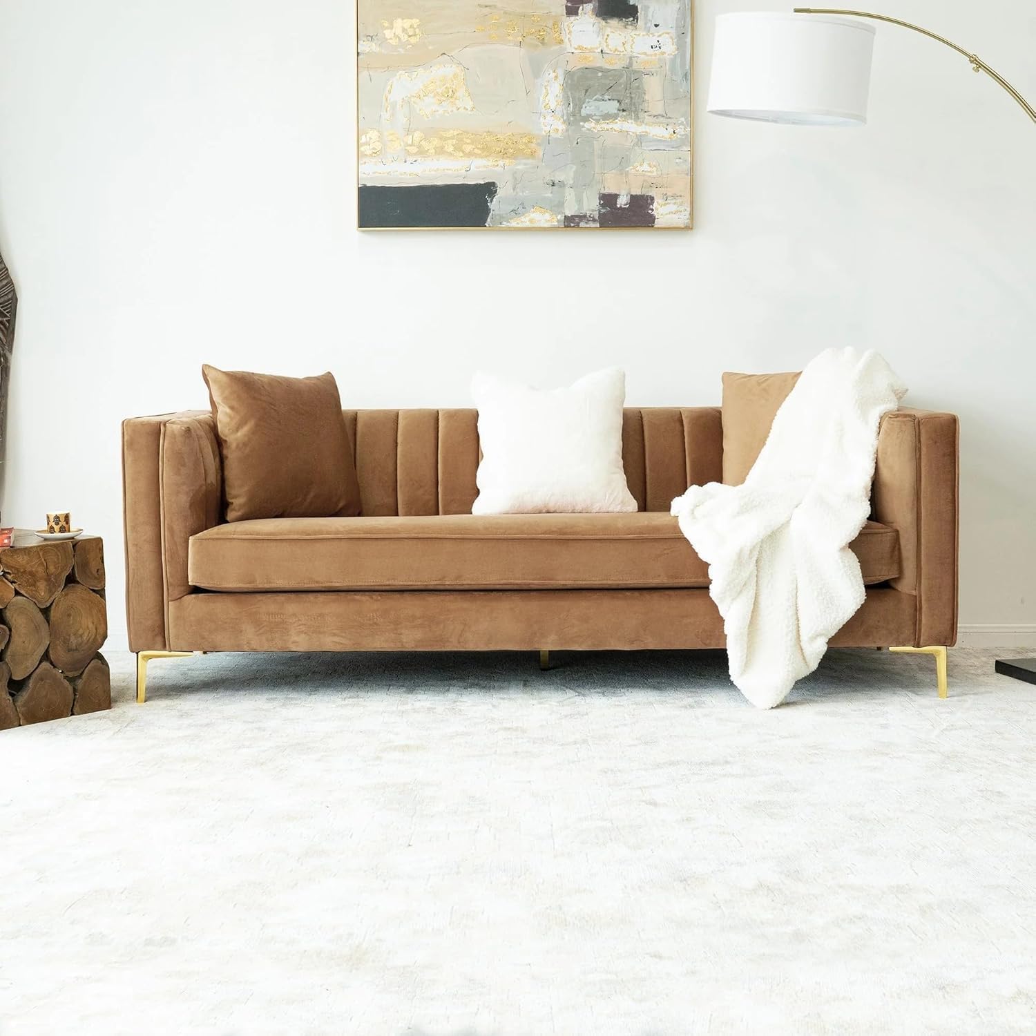 Luxury 3 Seater Wooden Sofa with Cushions - Solid Wood Couch for Living Room, Durable Wooden Sofa Set for Modern Comfort (Brown1)-image-3