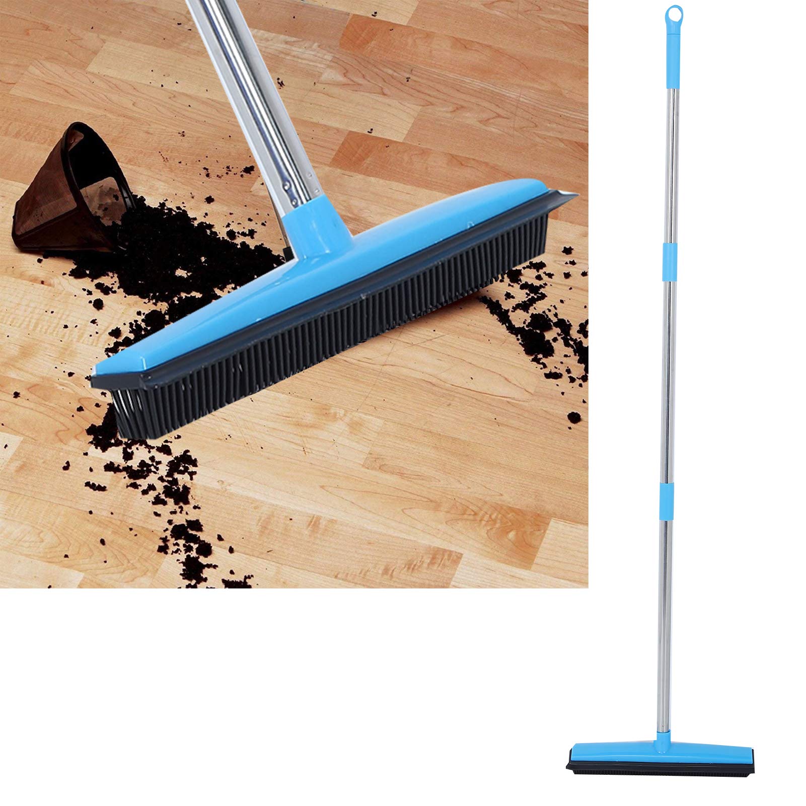 Carpet Hair Removal Broom with 48 Inch Telescoping Handle Rubber Broom for Pet Hair Dust Cleaning on Carpets Floors Tiles Windows Pink (Blue)