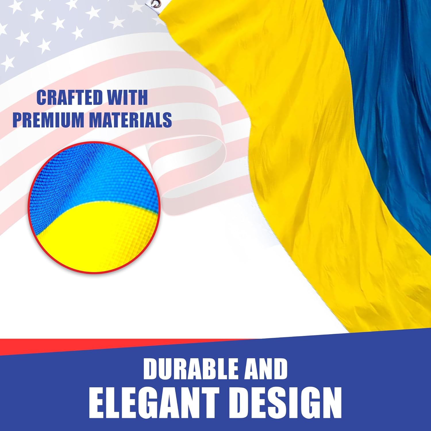 Super Tough Ukraine Flag 5ft x 8ft Sewn Oxford Polyester Similar To US Nylon | Perfect Size To Display Largely with Flagpole in Both Indoors & Outdoors | Finished with A Sturdy Header & Brass Grommets