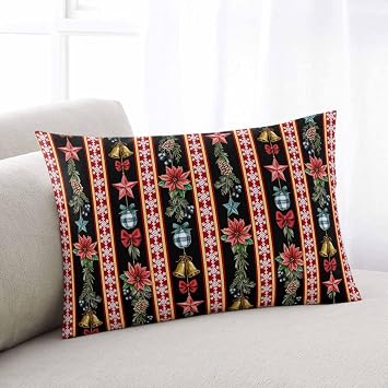 Merry Christmas Throw Pillow Covers, Poinsettia Flower Xmas Star Bell Snowflake Soft Breathable Pillow Cases with Zipper for Sleeping, King Size Pillowcases for Couch Bed Sofa Chair 20x36 Inches