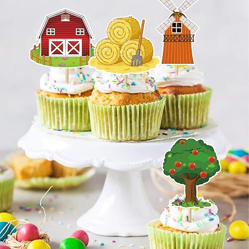 Miniatura 2 de Decoración para cupcakes de animales de granja, paquete de 48 unidades, decoración de pasteles para baby shower, niños, primera segunda granja,