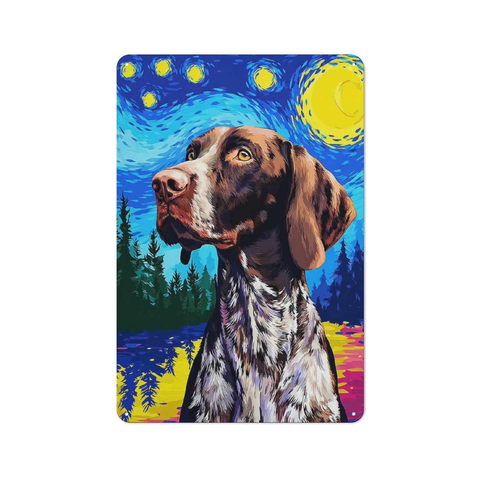 Junmoney Starry Night Dog Art Print Old Style Vintage Metal Sign 30X20cm, Bar Wall Plaque For Pub, Home Bar, Shed Or Man Cave