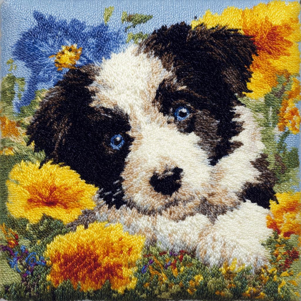 Bcdfgybcaxn Animal Dog DIY Latch Hook Pillow Kits,Border Collie,Printed Pattern Embroidery Cross Stitch Latch Hook kit Throw Pillow Craft Cushion for Adults,17x17in