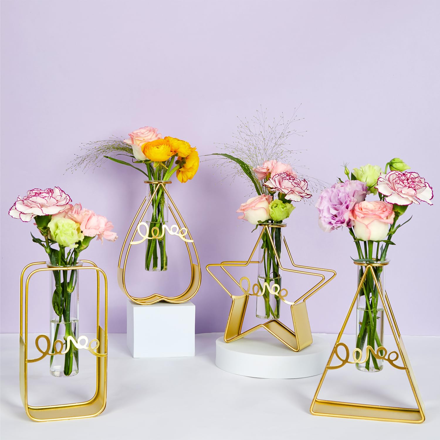 Goldene Tischvase Mit Glasröhre – Geometrischer Metallrahmen Für Hydrokultur Oder Blumen (birnenförmig)