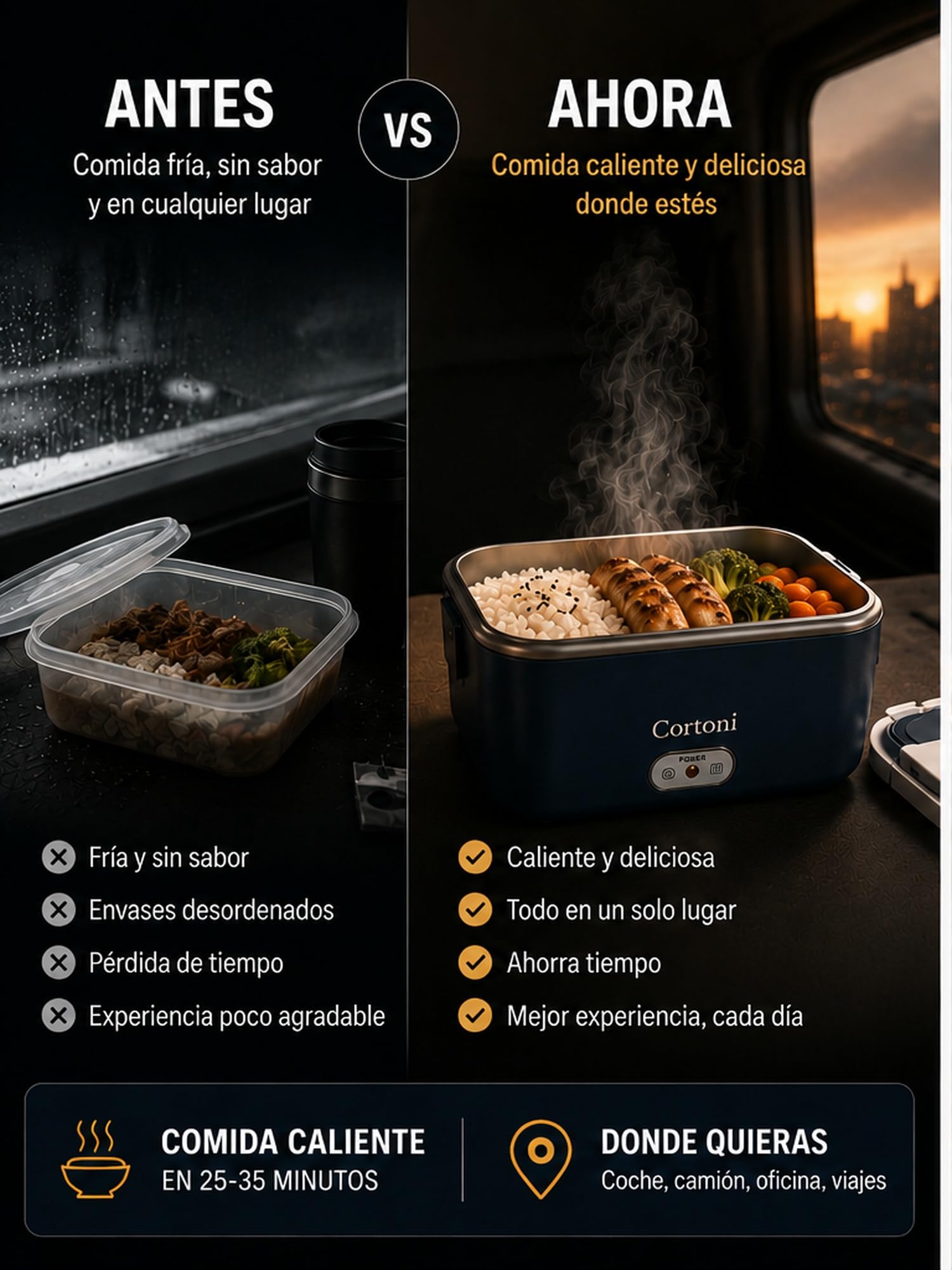 Fiambrera Eléctrica 1,8L + 0,4L – Fiambreras Comida Trabajo, Taper electrico Comida Caliente para Casa, Trabajo, Coche y Camión 12V/24V/220V