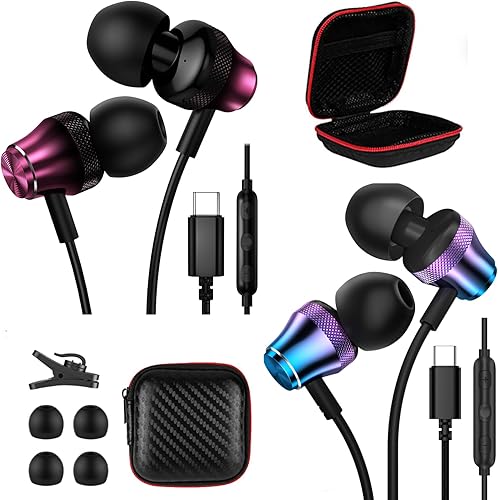 Paquete de 2 auriculares USB C tipo C auriculares estéreo de alta fidelidad con cable para iPhone 15 Pro Max Google Pixel 6a 7a 7 6 8 5 Samsung A53