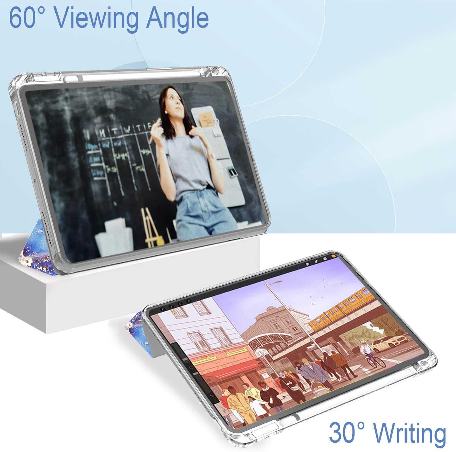 Feams for iPad A16 11th Generation 11 Inch Case 2025, iPad 10th Generation 10.9 Inch 2022, Slim Clear Back Cover with Pencil Holder & Auto Sleep, Blue Marble - Image 6