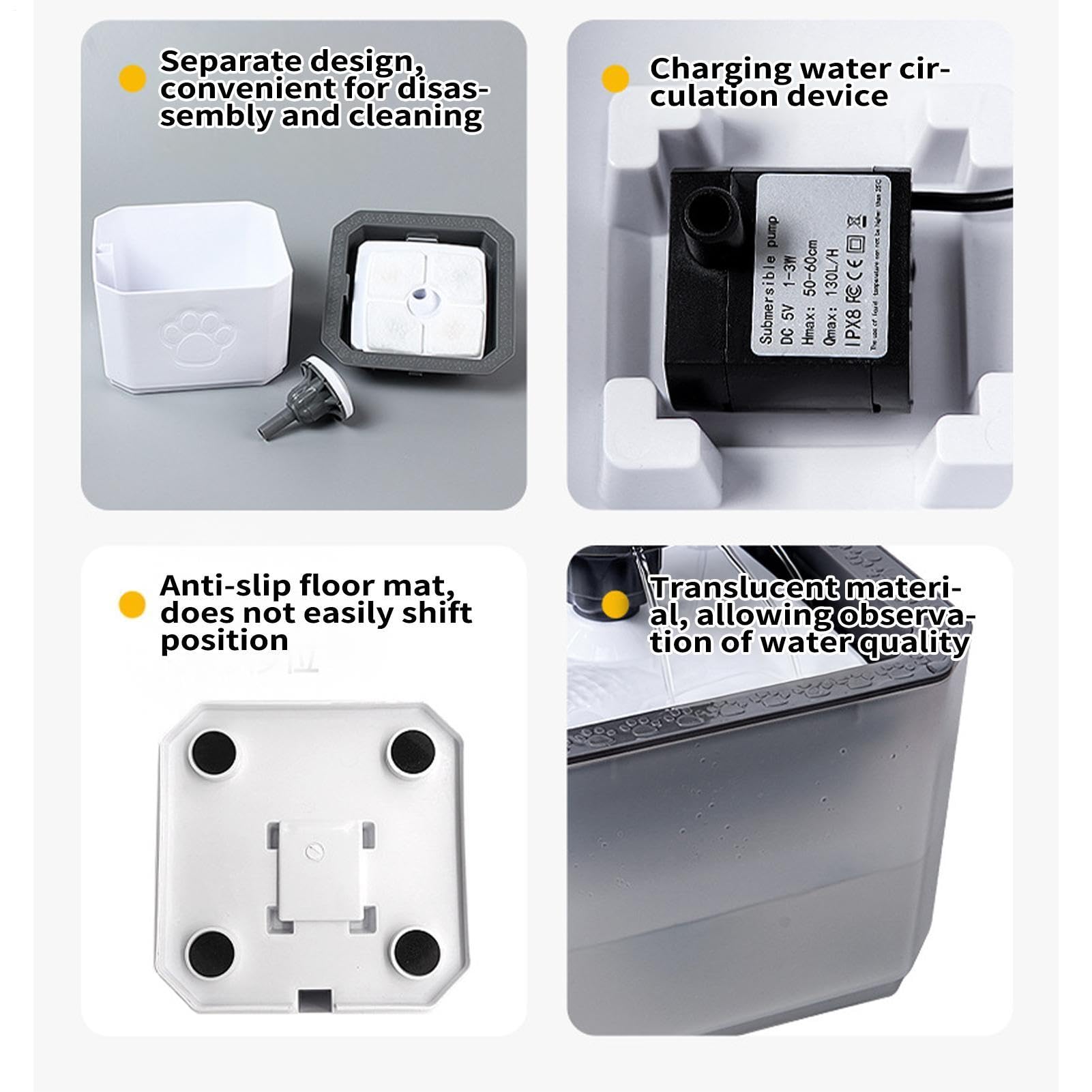 Staccabile alimentato USB astuto senza fili della fontana 2.5L del gatto con il filtro | Fontana per gatti, per appartamento, vacanze, viaggi, balcone, cuccioli, gattini