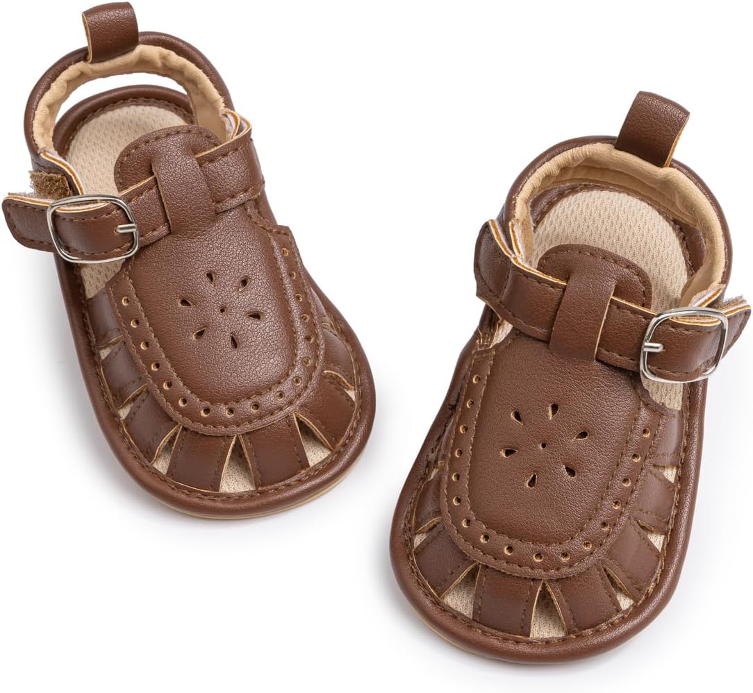 ISINSER Infant Boys Girls Sandals Newborn Closed Toe Summer Outdoor Sandal Baby Nonslip Soft Sole Crib Shoes First Walkers Prewalkers