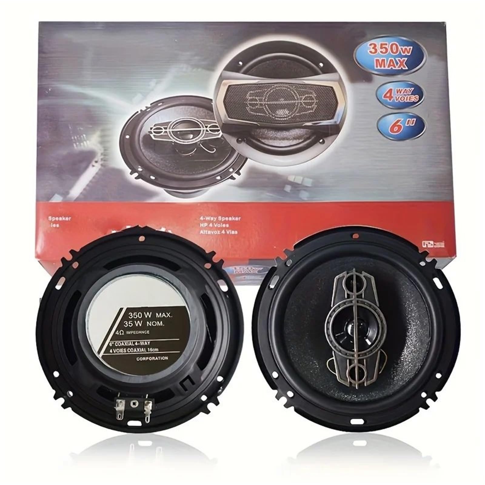 2 szt. 6 cali (2X350 W) 700 W 4-drożny głośnik współosiowy HiFi do samochodu z osłoną przeciwpyłową i kablem audio, pełna częstotliwość drzwi samochodu